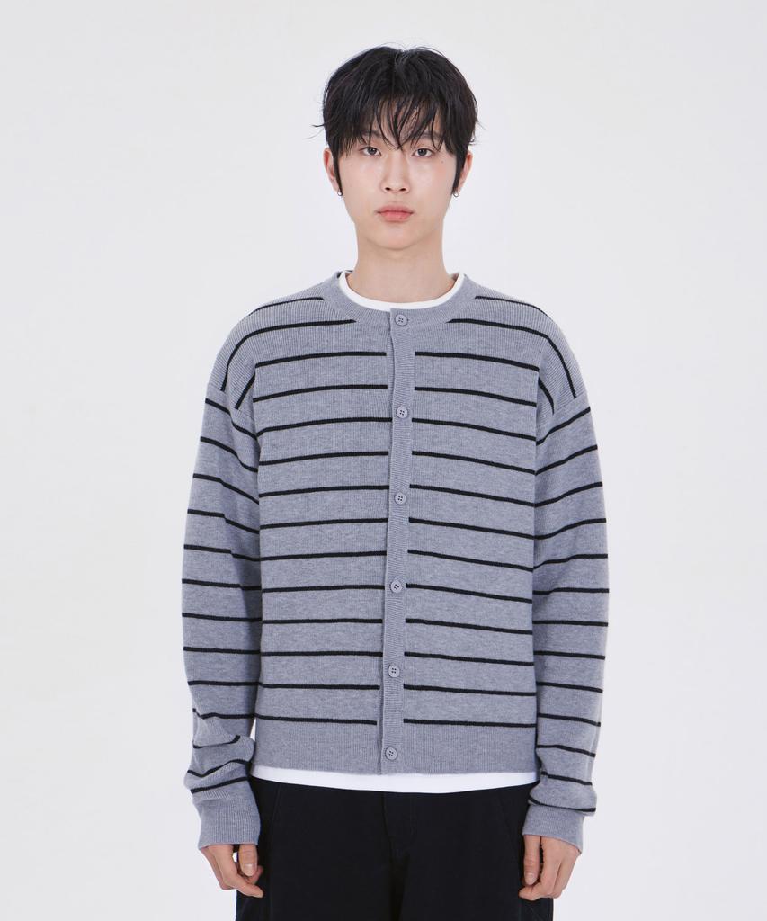 GLW Striped Crop Knit Cardigan Gray