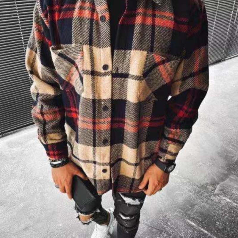 New Arrival Plaid Shirt New Men's Shirt Plaid Pocket Long Sleeve Shirt