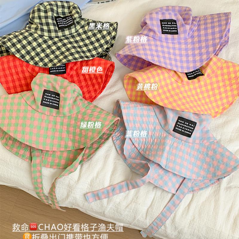 2024 Новая корейская мода красочная клетчатая шляпа-ведро для летних путешествий универсальная широкополая солнцезащитная кепка с ретро-ремешком женская кепка