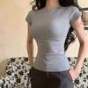 Базовые футболки с коротким рукавом Y2k Простые кроп-топы Элегантная облегающая футболка Женщины Женщина
