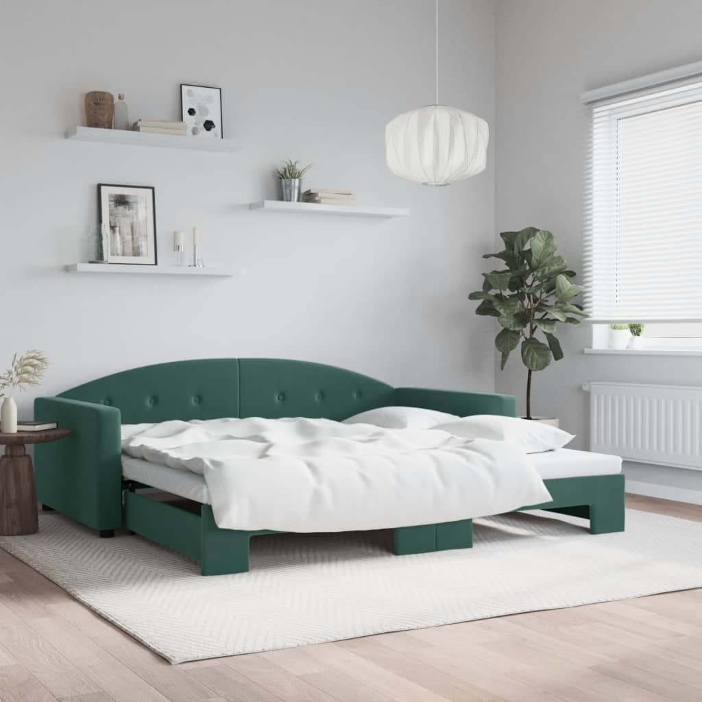 Pull Out Daybed Dark Green 100x200 cm Velvet