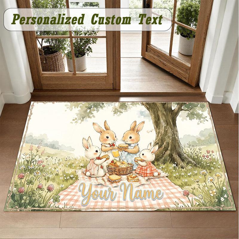Crystal Velvet Square Rug Custom NamePeter Rabbit Pattern Non Slip Home Floor Decor Rug