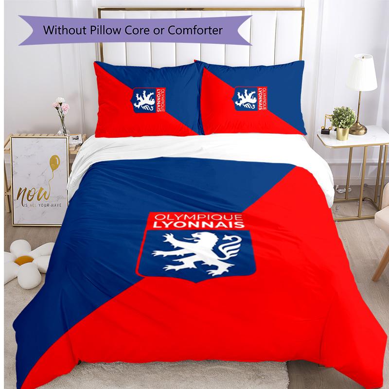 Lyon FC Printed 3PCS Bedding Set Breathable Duvet Cover with Pillowcases Decorative Bed Linen for Bedroom Home