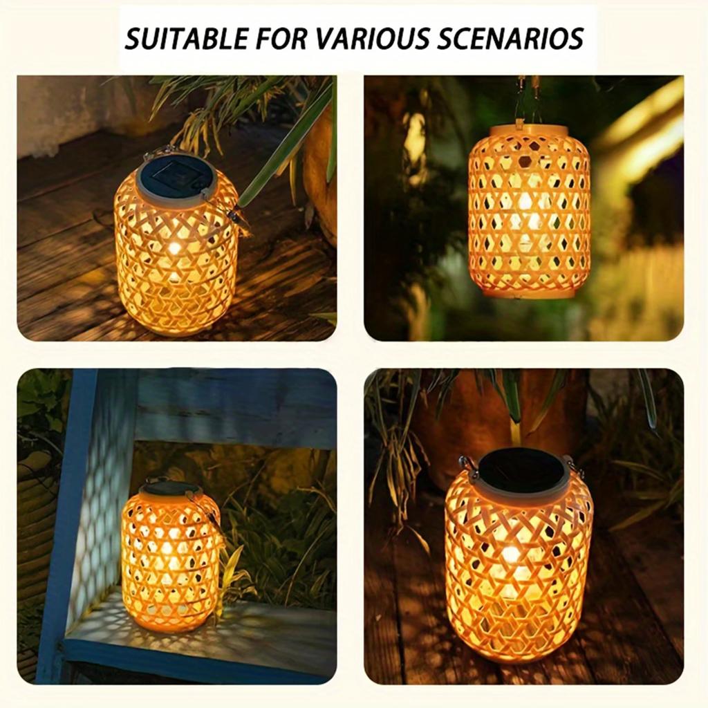 Solar Powered Rattan Lantern Chandelier Plastic Material Solar Wireless Rechargeable Nickel Battery Courtyard Garden Decoration