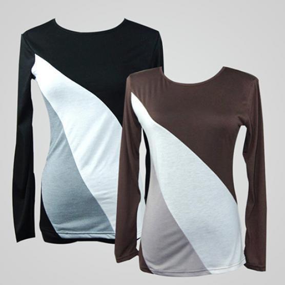 Korean Fashion Women Style Autumn Slim Fit Color Block Blouse Long Sleeve Shirt