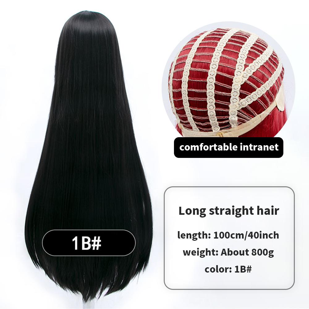 Длинный синтетический парик аниме для косплея 100 см с челкой, светлые, синие, красные, розовые, фиолетовые волосы для вечеринки