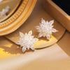 Korean Luxury Zircon Flowers Drop Earrings for Women Fashion Statement Gold Color Stud Earring Jewelry Wedding Accessories