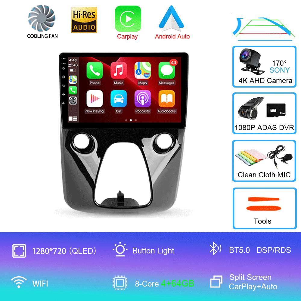 Автомобильное радио Android 14 для Toyota Aygo Peugeot 108 Citroen C1 2016 - 2020 Авто Мультимедийный Плеер Стерео 4G WIFI Carplay 360 Камера