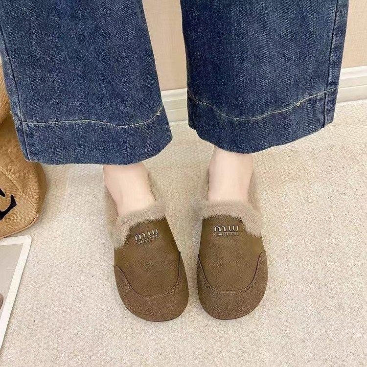 Туфли Doudou из бархата с одной педалью в стиле ретро, женские, новые, нескользящие, с мягкой подошвой, повседневные, теплые, хлопковые туфли 2024 года