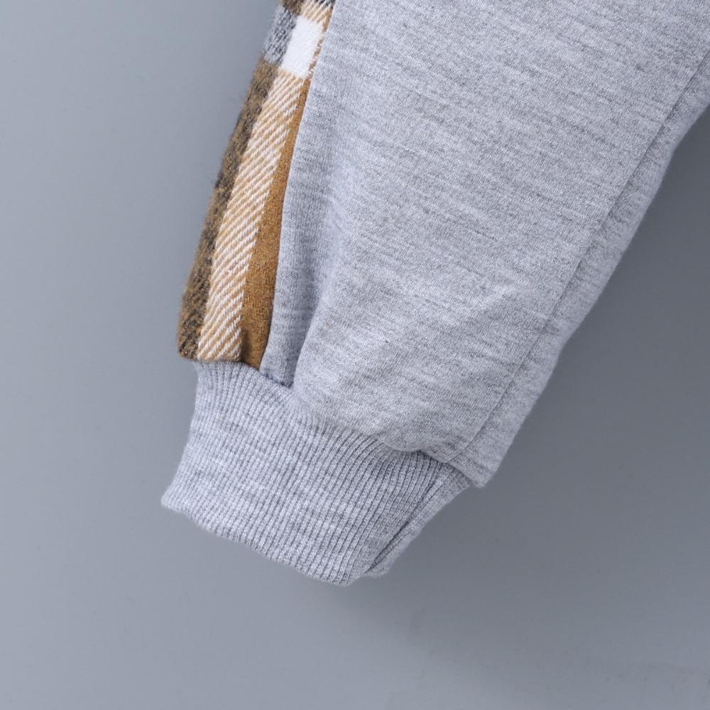 Детская одежда Осень/Зима Комплект из двух предметов для мальчиков: клетчатая толстовка с капюшоном контрастной расцветки и брюки с длинными рукавами (Топ + Брюки)