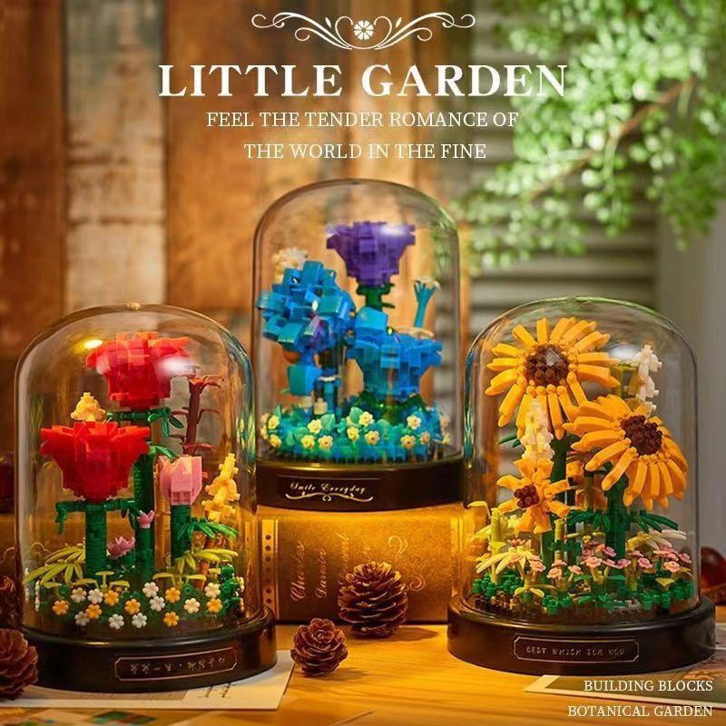 Sunflower & Hibiscus Building Blocks: Potted Plant Preserved Flower Bouquet, High Assembly Toy, Festival/Birthday Gift