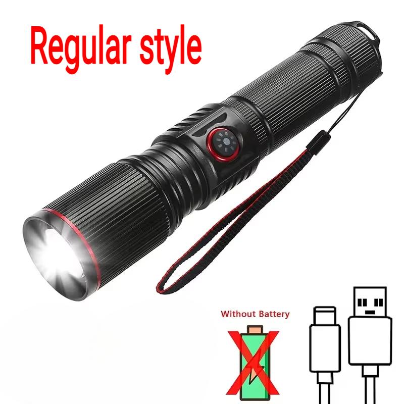LED Flashlight 18650 or 21700 Battery Zoom Torch Light Lamp Aluminum Alloy White Laser Powerful With Tail Rope Power Indicator