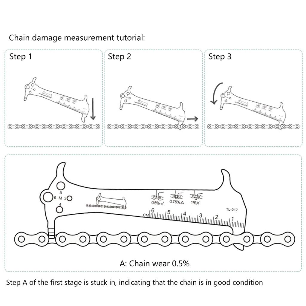 Индикаторы износа цепи велосипеда Шаблон Инструмент для ремонта цепи велосипеда Измерительная линейка Велосипедный калибр цепи Измерительная линейка