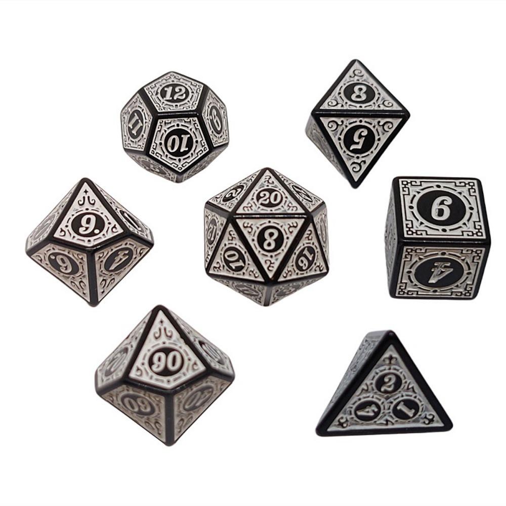 7Pcs/set Pattern Multi-sided Dice Digital Dice Multi-sided Engraving Pattern Dice Set Board Game Accessories