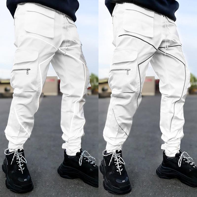 Spring Men's Casual Trousers Loose Large Size Work Trousers Men's Tide Card Drawstring Leg Opening Velcro Sports Trousers Man