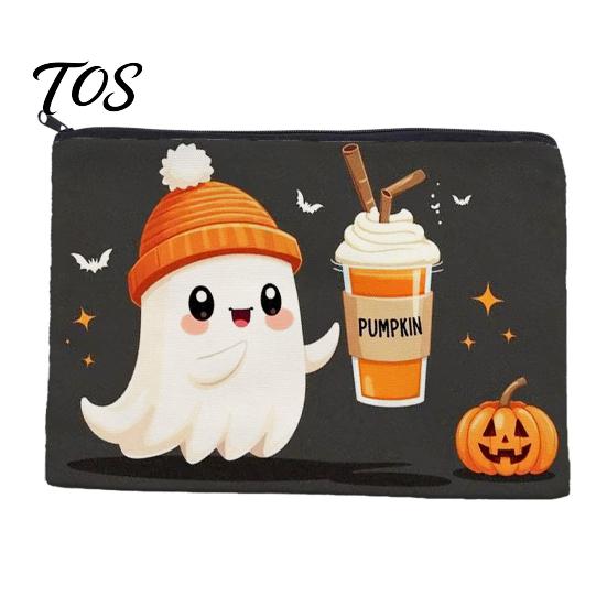 Scratch-resistant Travel Bag Halloween Theme Cosmetic Bag, Durable Canvas Zipper Makeup Pouch, Washable Portable Storage for Stationery And