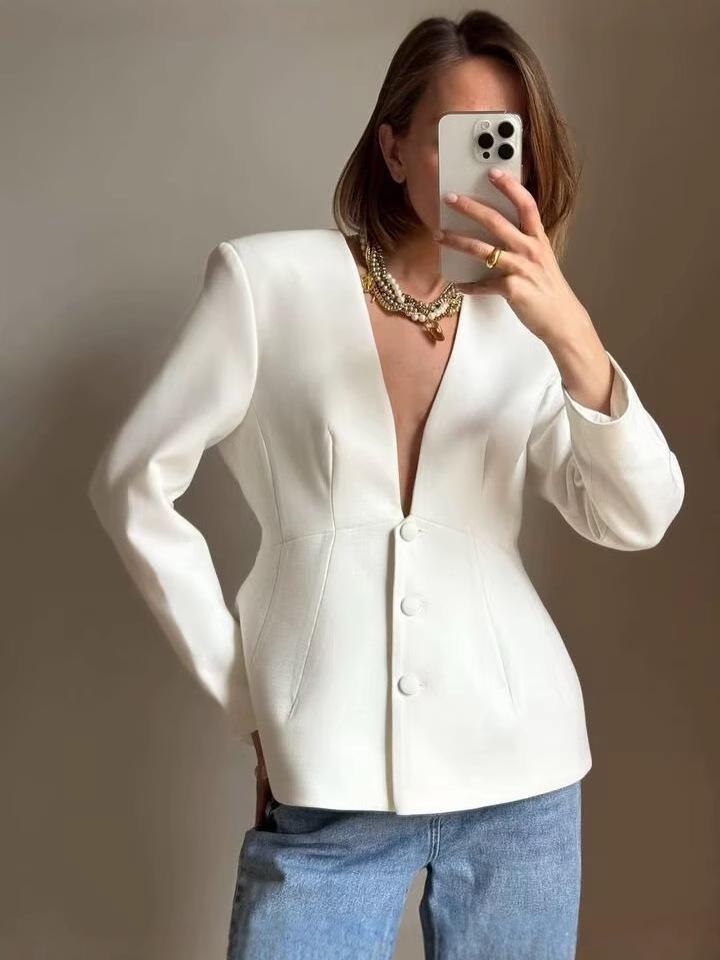 Женская куртка с лацканами, однотонная, универсальная, для поездок на работу, осень 2024