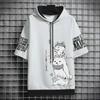 Unisex Quick-Dry Summer Hooded Short-Sleeve Printed Pullover T-Shirt