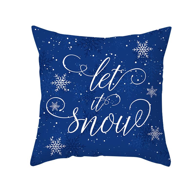 Blue Christmas Cushion Cover Merry  Elk Snowflake Print Pillowcase Sofa Ornament Home Decoration New Year Gift 45x45cm