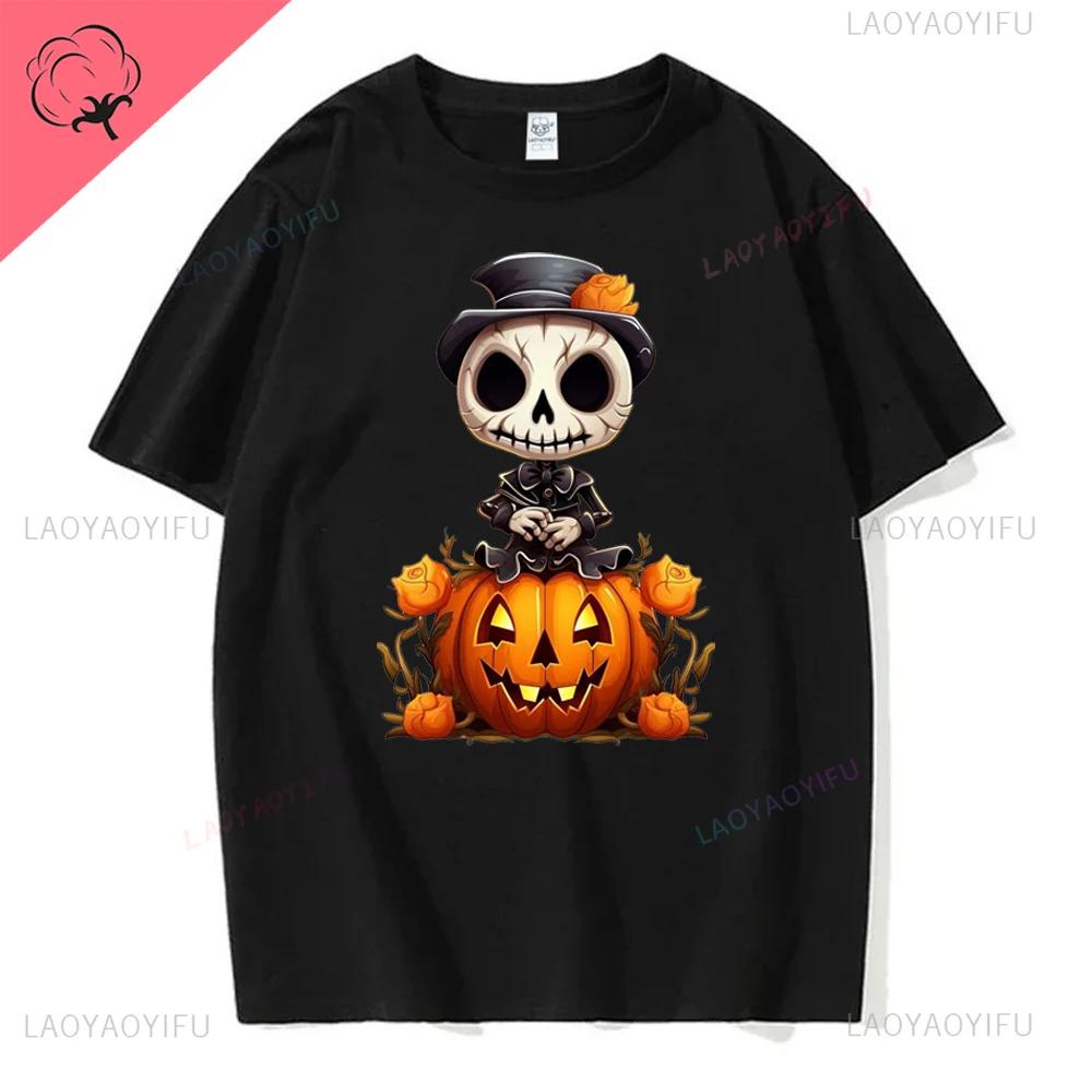 Happy Halloween Pumpkins Halloween T Shirts PumpkinCandyBonesSkeletonfunny Halloween Costume Cotton Shirt Graphic T Shirts