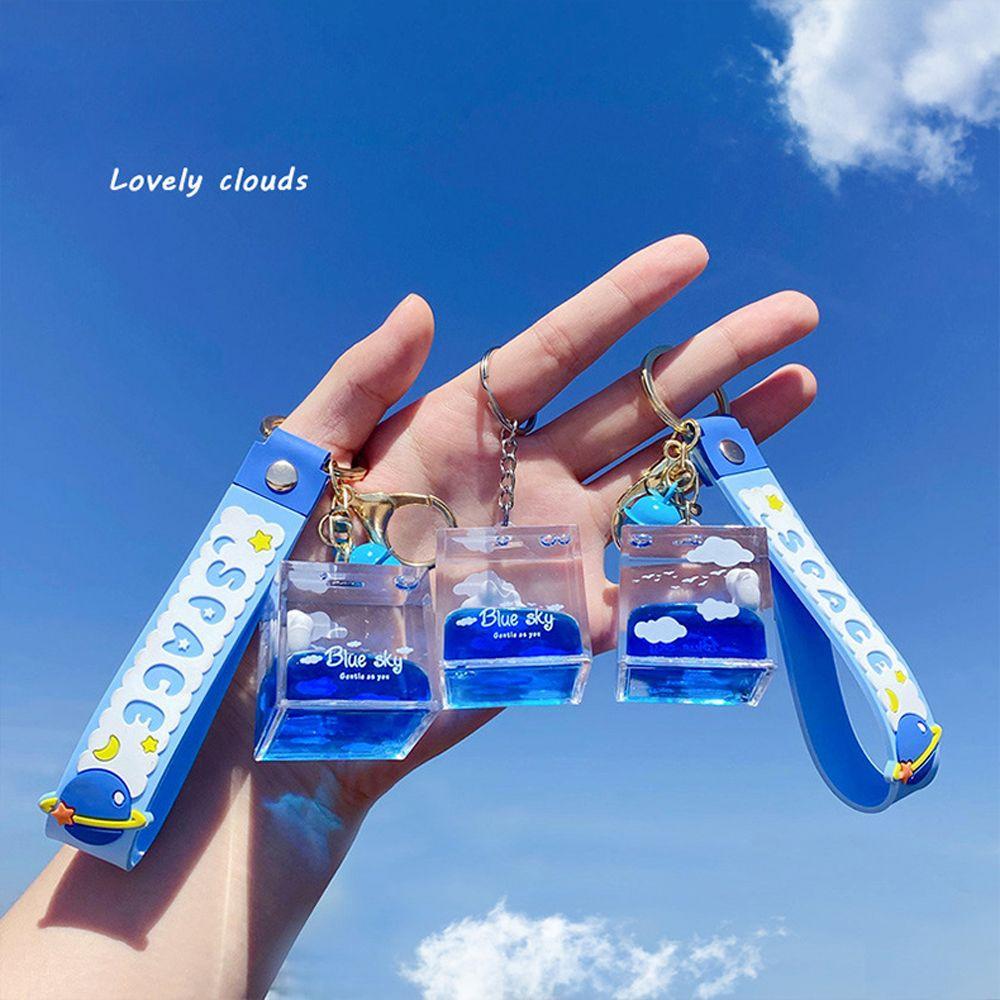 Подвеска Blue Sky Oiled Accessories Quicksand Keychain Car Key Ring Square Bottle Acrylic Keyring
