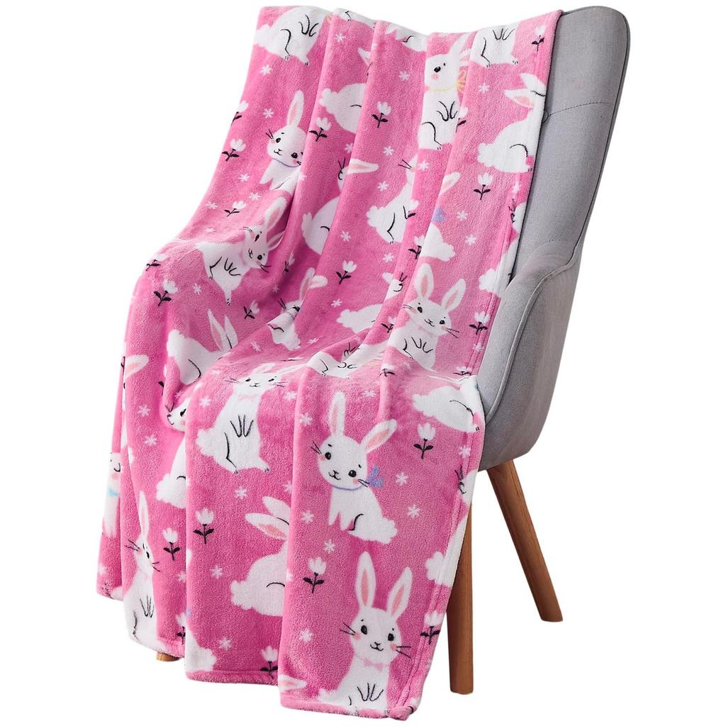 Easter Bunny Plush Blanket Watercolor Floral Blanket Soft Warm Flower Blanket Suitable for Home Chair Sofa Bed