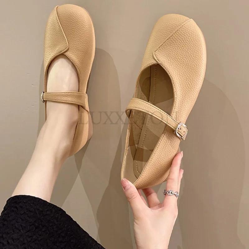 Круглый носок, одна линия, с неглубоким горлом, маленькие кожаные туфли Мэри Джейн, модные повседневные удобные и повседневные туфли-бобовые