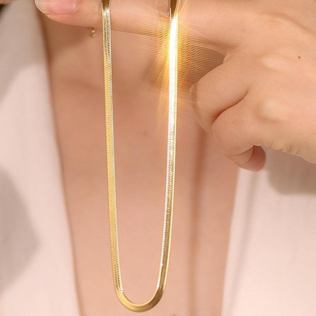 18K Gold Plated Flat Snake Chain Necklace for Women