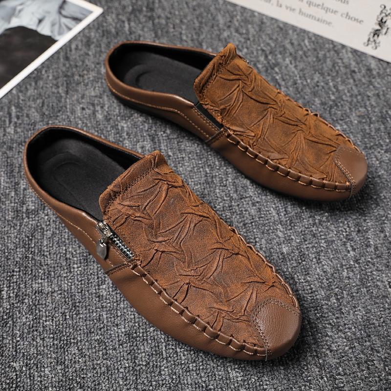 Модные кожаные мужские полушлепанцы Дышащие мужские повседневные туфли Уличные мужские лоферы Ленивые туфли Балетки Удобные мужские кроссовки