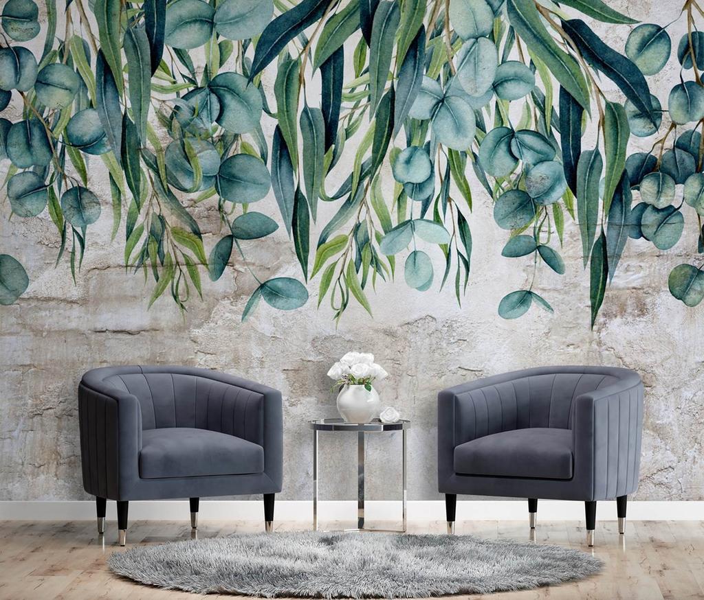 Wallpaper Hanging Leaves On Concrete