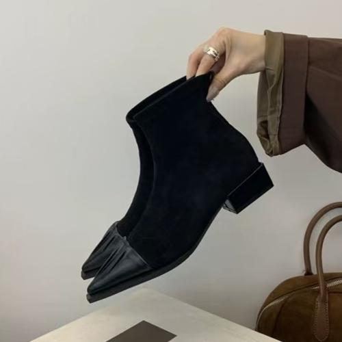 Женские замшевые туфли с острым носком на среднем каблуке, зимняя тенденция 2025 года, новые сексуальные элегантные офисные туфли, модные туфли-лодочки Botas Mujer