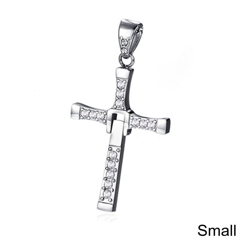Fast and Furious Cross Necklace Dominic Toretto Cross Rhinestone Pendant Necklace Stainless Steel Necklace for Men Women
