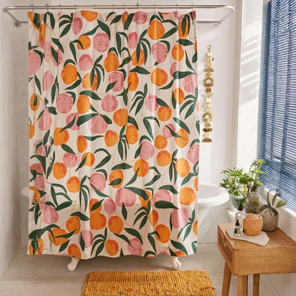 Mildew Proof Orange Peach Shower Curtain with Hook Bathroom Privacy Curtain Dormitory