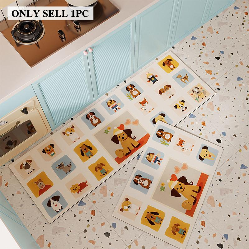 Floor Mat for Kitchen PVC Leather Waterproof Non-slip Carpet Cartoon Dopamine Pattern Rug Long Oil-proof Home Decoration Rugs