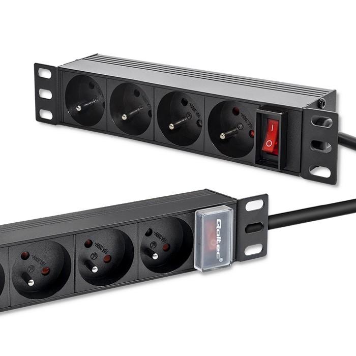 Qoltec Aluminum PDU Power Strip for 19'' RACK | 1U | 16A | 6xFRENCH | 1.8m
