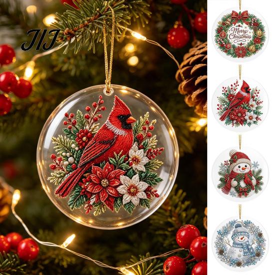 Festive Winter Party Favors Christmas Acrylic Hanging Ornament, Double Side Printed Santa Pendant for Tree Window, Holiday Home Decor Supplies 2D Flat