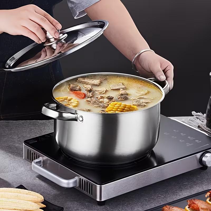 4-piece Stainless Steel Cookware Set, Comprising 4 Pans and 4 Lids, Suitable for All Hobs, Versatile Soup Pots, Ideal for Kitchen Use less