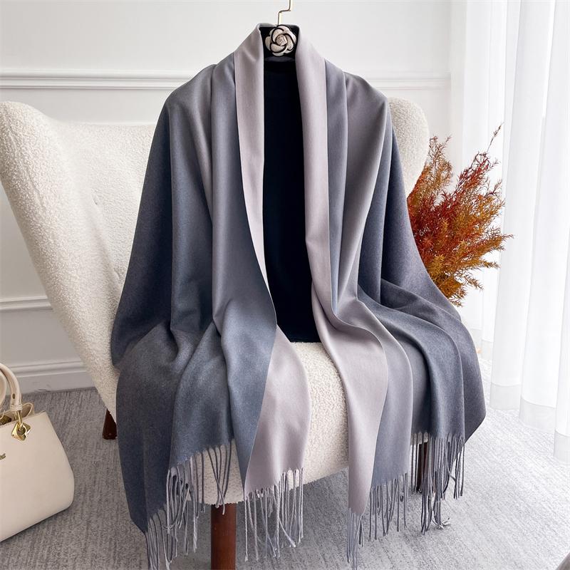 Winter Women Scarves Long Warm Gradient Imitaion Cashmere Hijab Solid Lady Shawl Wrap Female Pashmina Bandana Head Scarf