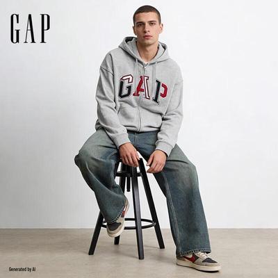 Gap Унисекс Толстовка с капюшоном свободного кроя с логотипом, тяжелая, с начесом из углеродного волокна
