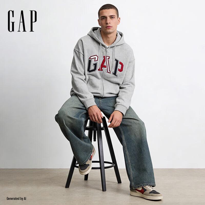 Gap Унисекс Толстовка с капюшоном свободного кроя с логотипом, тяжелая, с начесом из углеродного волокна