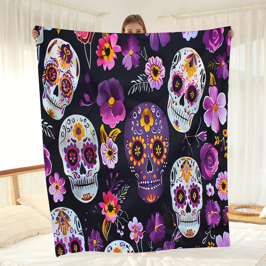 Sugar Skulls and Flowers Ultra-Soft Cozy Blanket - Perfect for Winter, Ideal Gift for Art and Culture Enthusiasts,Brings Comfort