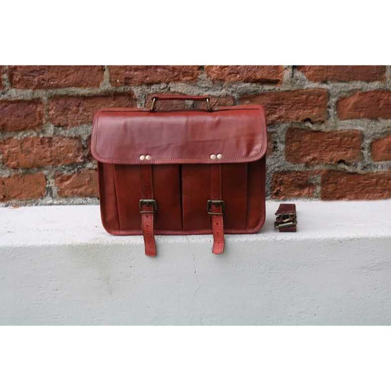 14" Leather Messenger Bag Laptop Case Office Briefcase Gift for Men Computer Distressed Shoulder Bag