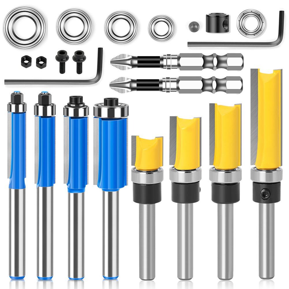 23-Piece Set 1/4 Handle 6 Handle Bearing Trimming Knife Set Slotted Milling Cutter Batch Head Trimming Milling Cutter Trimming Machine Milling Cutter