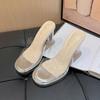 Fashion Female Shoes Ladies' Slippers Platform Transparent Heel Glitter Slides Square Heel Heeled Mules 2025 Jelly Summer Block High