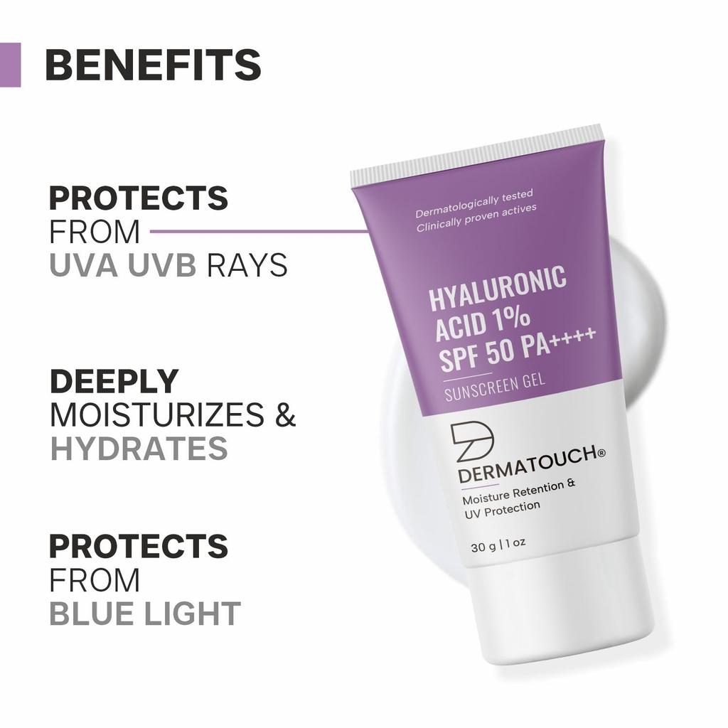 DERMATOUCH Солнцезащитный крем с гиалуроновой кислотой 1% | SPF 50 Pa++++ | Для всех типов кожи | Не оставляет белых следов | 30 г