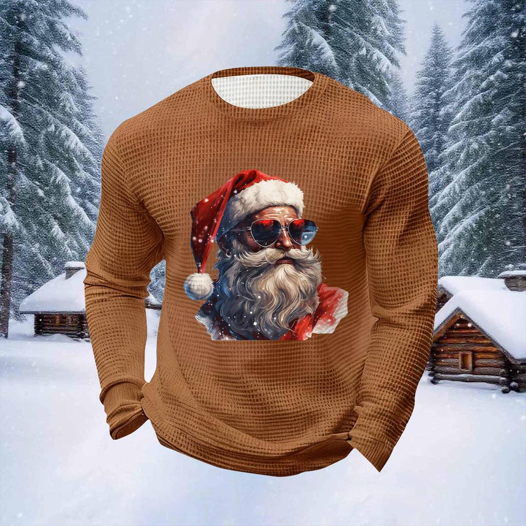 Мужские топы с рождественским принтом, с круглым вырезом и длинными рукавами, мужские спортивные топы больших размеров в повседневном стиле с круглым вырезом