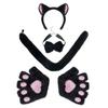 Halloween Cosplay Cat Ears and Tail Set Holiday Masquerade Animal Cat Cosplay Costume Headband Paw Gloves Tail Bow Tie