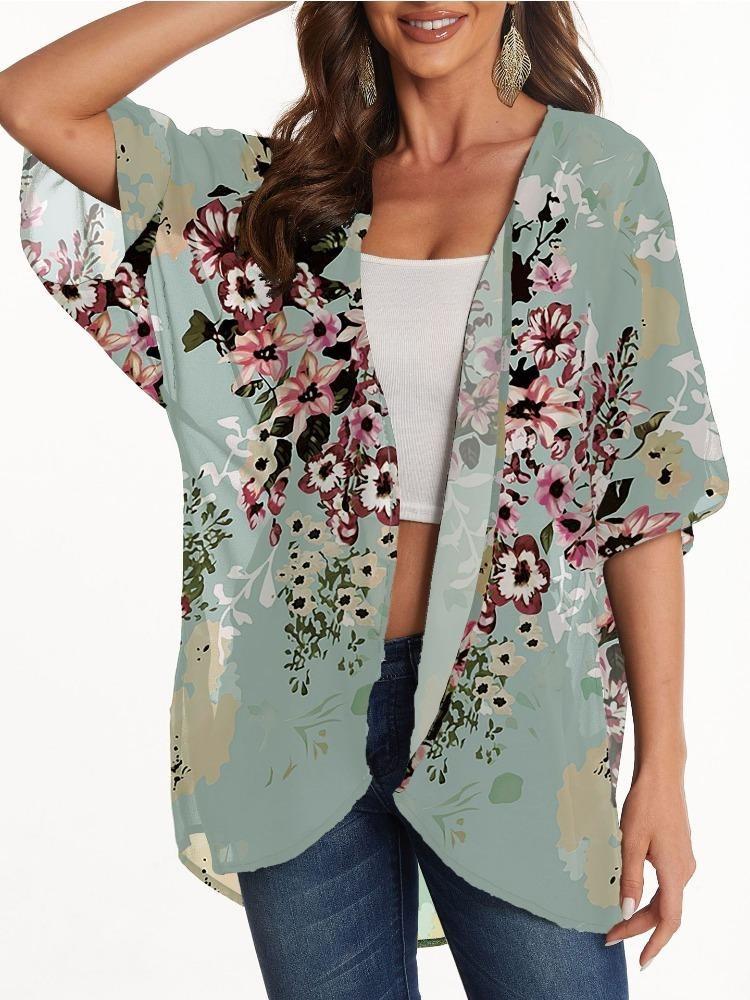 Women Printed Chiffon Sunscreen Cover Cardigan Top