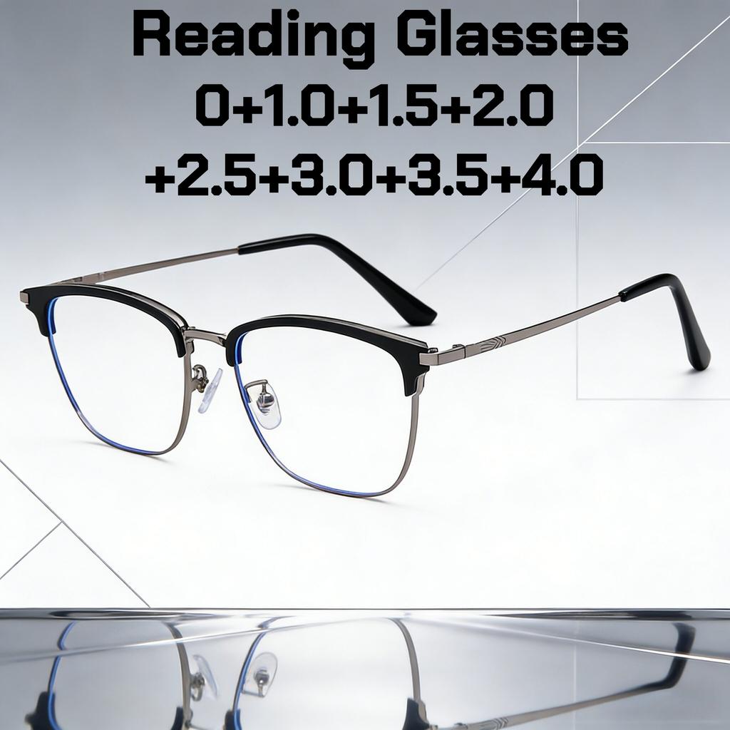 Мужские Бизнес-Очки для Чтения Роскошный Дизайн Металлическая Оправа Анти Синий Свет Очки для Пресбиопии Ультра Легкие Высококачественные Очки