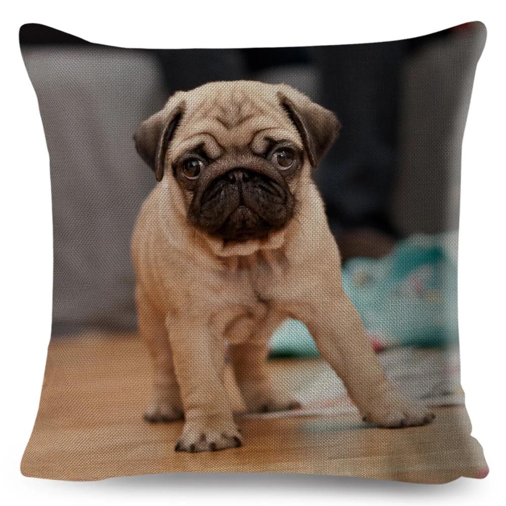 Both Sided Pug Dog Print Cushion Cover Decoration Pet Animal Pillow Case for Sofa Home Car Linen Pillowcase 45x45cm